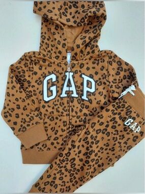GAP Kids Leopard Print Zip Hoodie & Joggers - Tan and Black